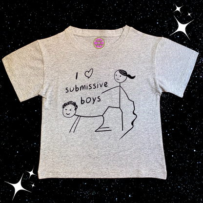 I Love Submissive Boys Crop Tee Grey Shirts & Tops PinkLimes Trending Streetwear