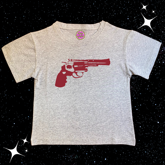 Red Pistol Crop Tee Grey Shirts & Tops PinkLimes Trending Streetwear