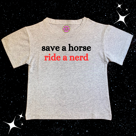 Save A Horse Ride A Nerd Crop Tee Grey Shirts & Tops PinkLimes Trending Streetwear