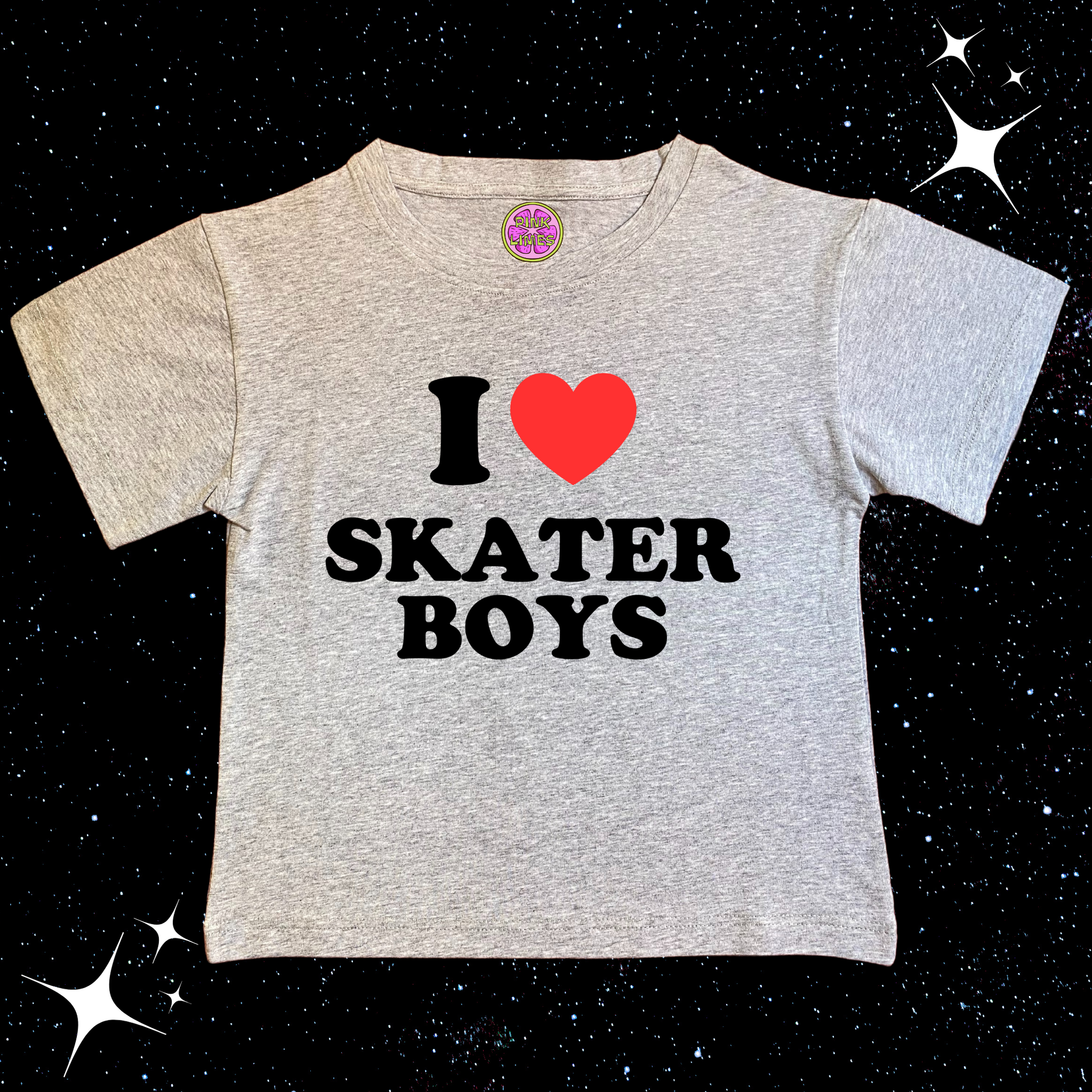 I Love Skater Boys Crop Tee Grey Shirts & Tops PinkLimes Trending Streetwear