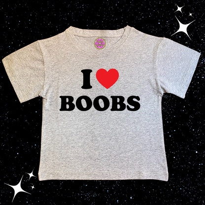 I Love B*obs Crop Tee Grey Shirts & Tops PinkLimes Trending Streetwear