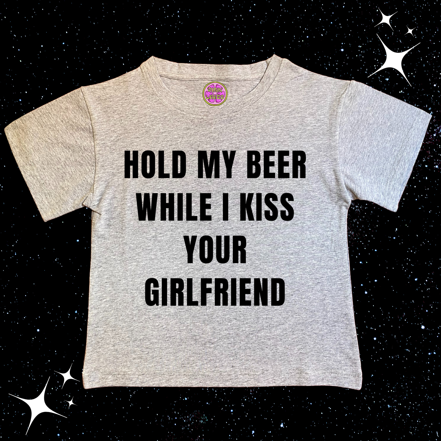 Hold My Beer While I Kiss Your Girlfriend Crop Tee Grey Shirts & Tops PinkLimes Trending Streetwear