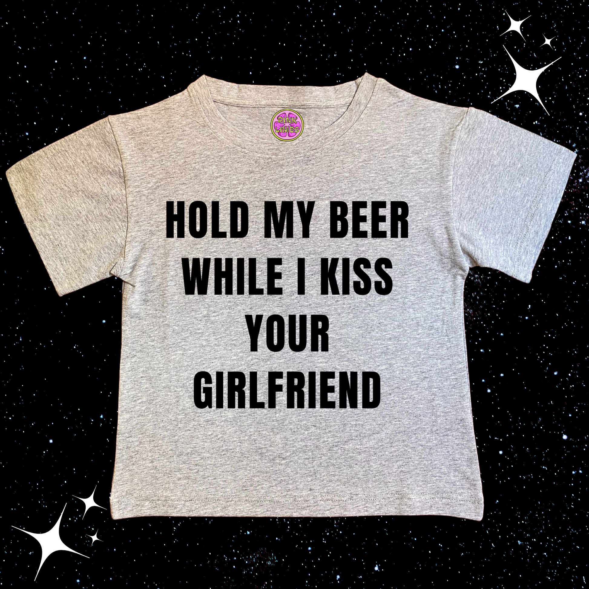 Hold My Beer While I Kiss Your Girlfriend Crop Tee Grey Shirts & Tops PinkLimes Trending Streetwear