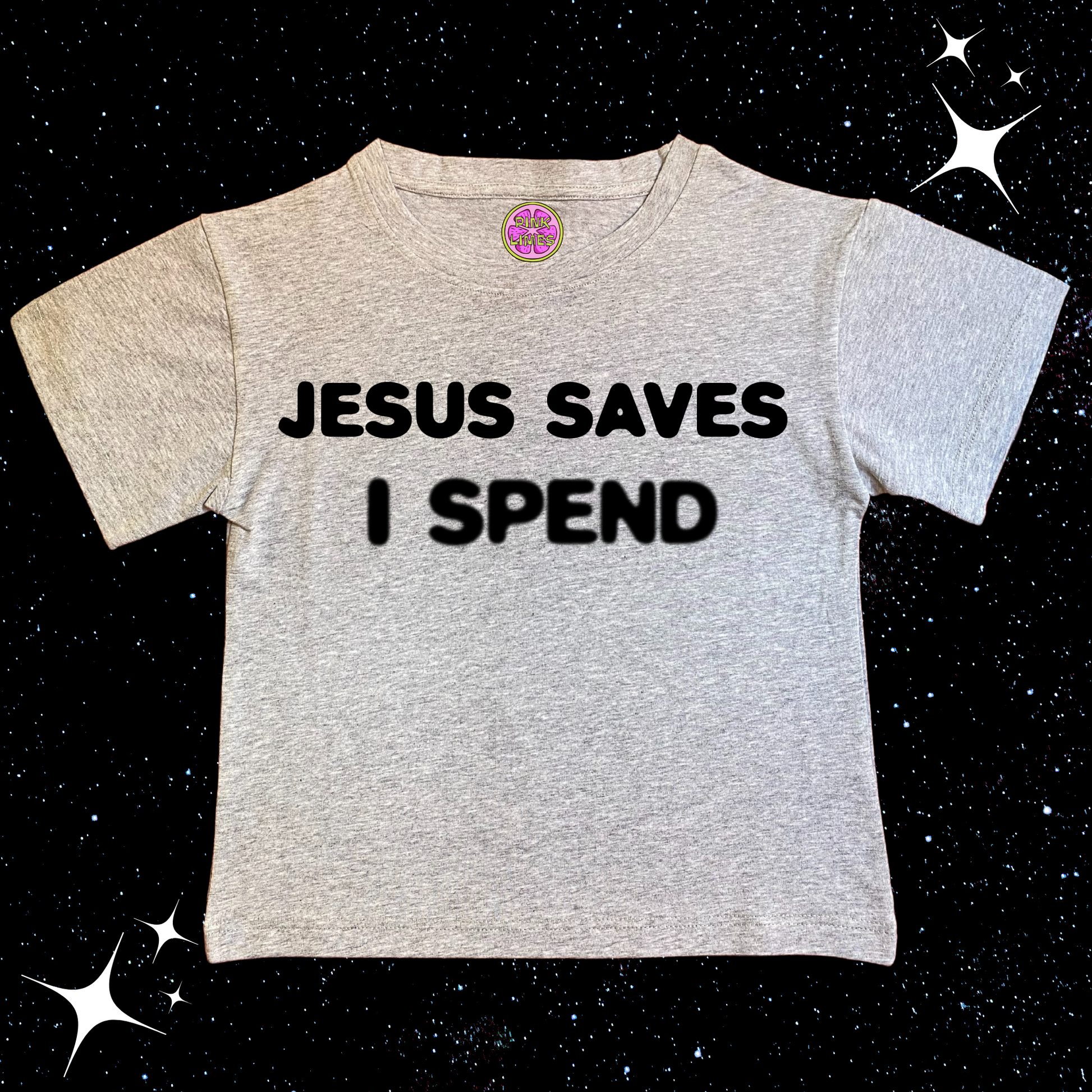 Jesus Saves I Spend Crop Tee Grey Shirts & Tops PinkLimes Trending Streetwear