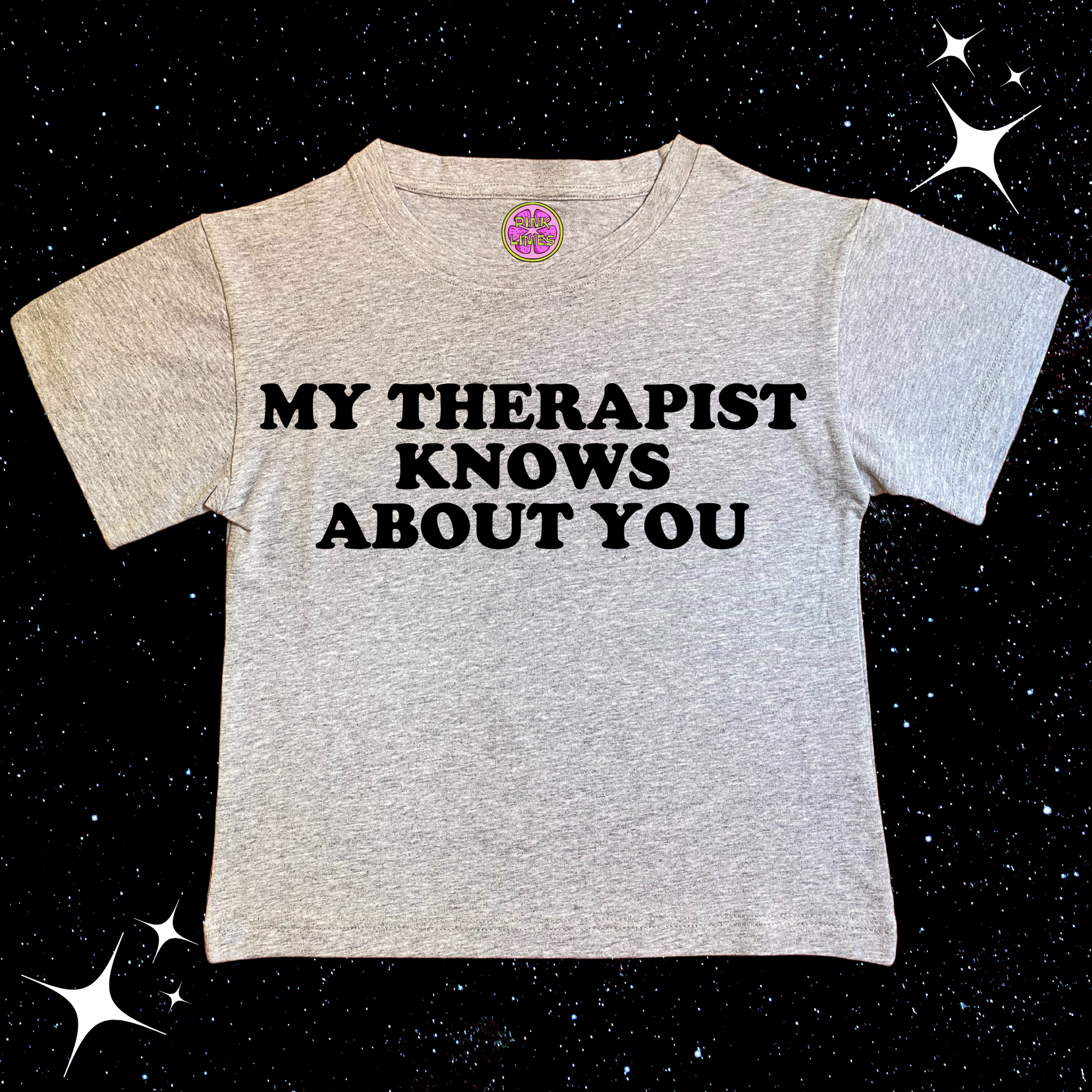 My Therapist Knows About You Crop Tee Grey Shirts & Tops PinkLimes Trending Streetwear
