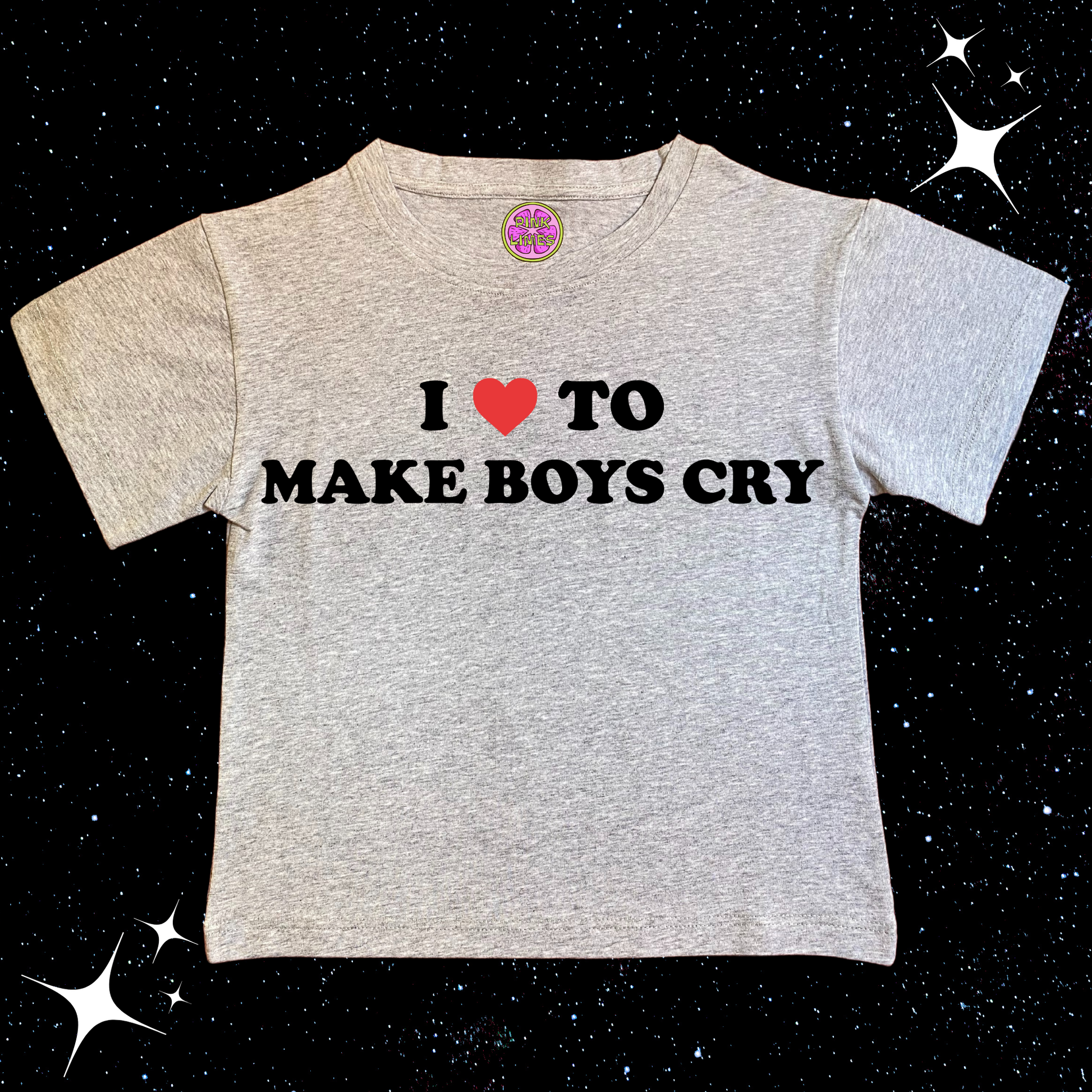 I Love To Make Boys Cry Crop Tee Grey Shirts & Tops PinkLimes Trending Streetwear