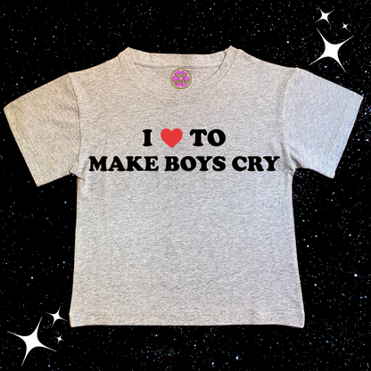 I Love To Make Boys Cry Crop Tee Grey Shirts & Tops PinkLimes Trending Streetwear