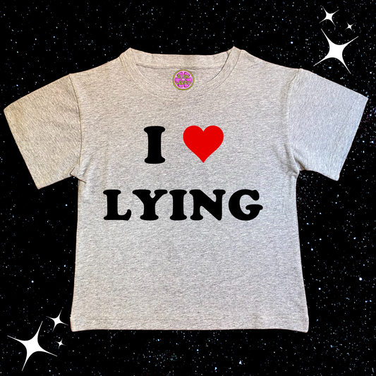 I Love Lying Crop Tee Grey Shirts & Tops PinkLimes Trending Streetwear
