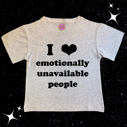 I Love Emotionally Unavailable People Crop Tee Grey Shirts & Tops PinkLimes Trending Streetwear