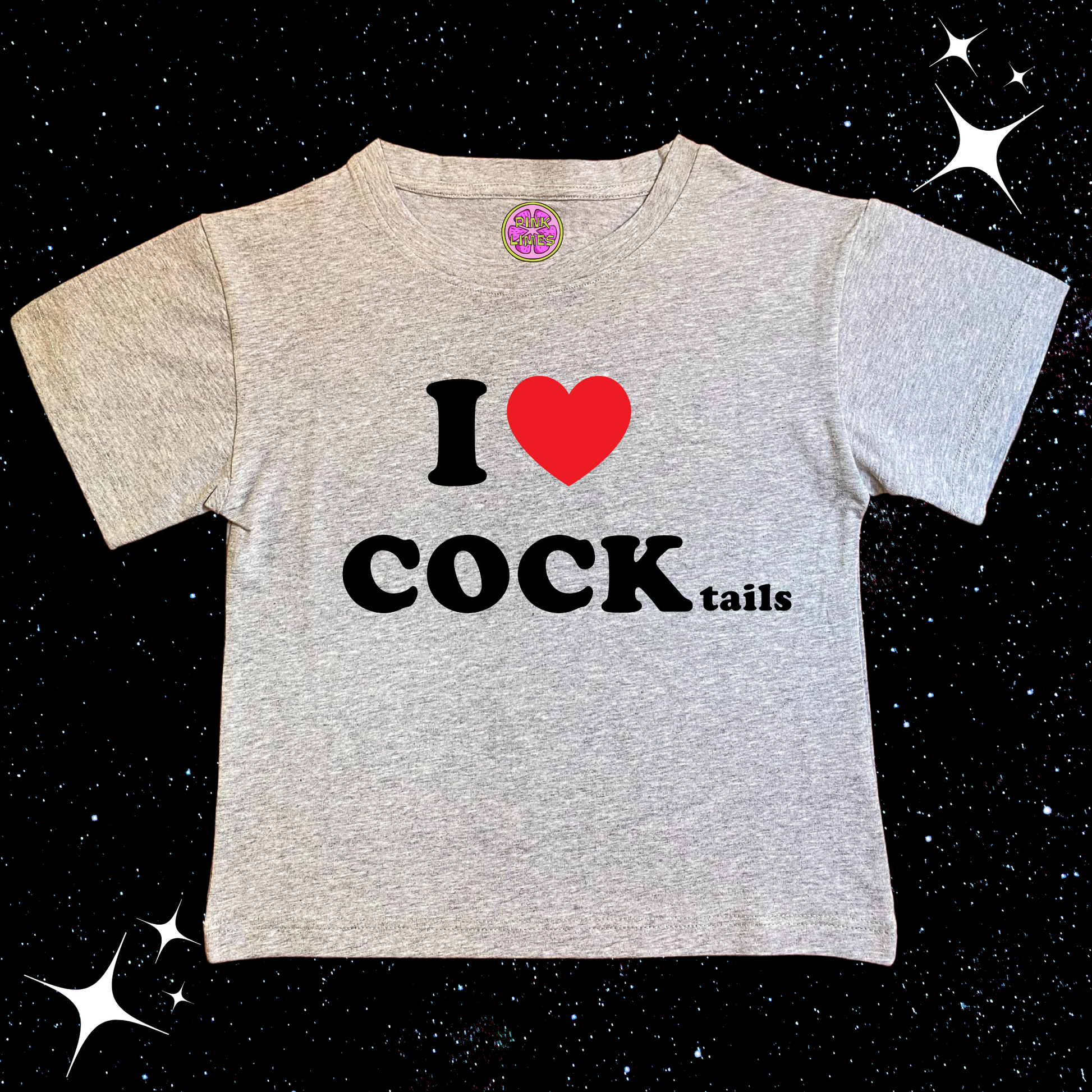 I LOVE COCKtails Crop Tee Grey Shirts & Tops PinkLimes Trending Streetwear