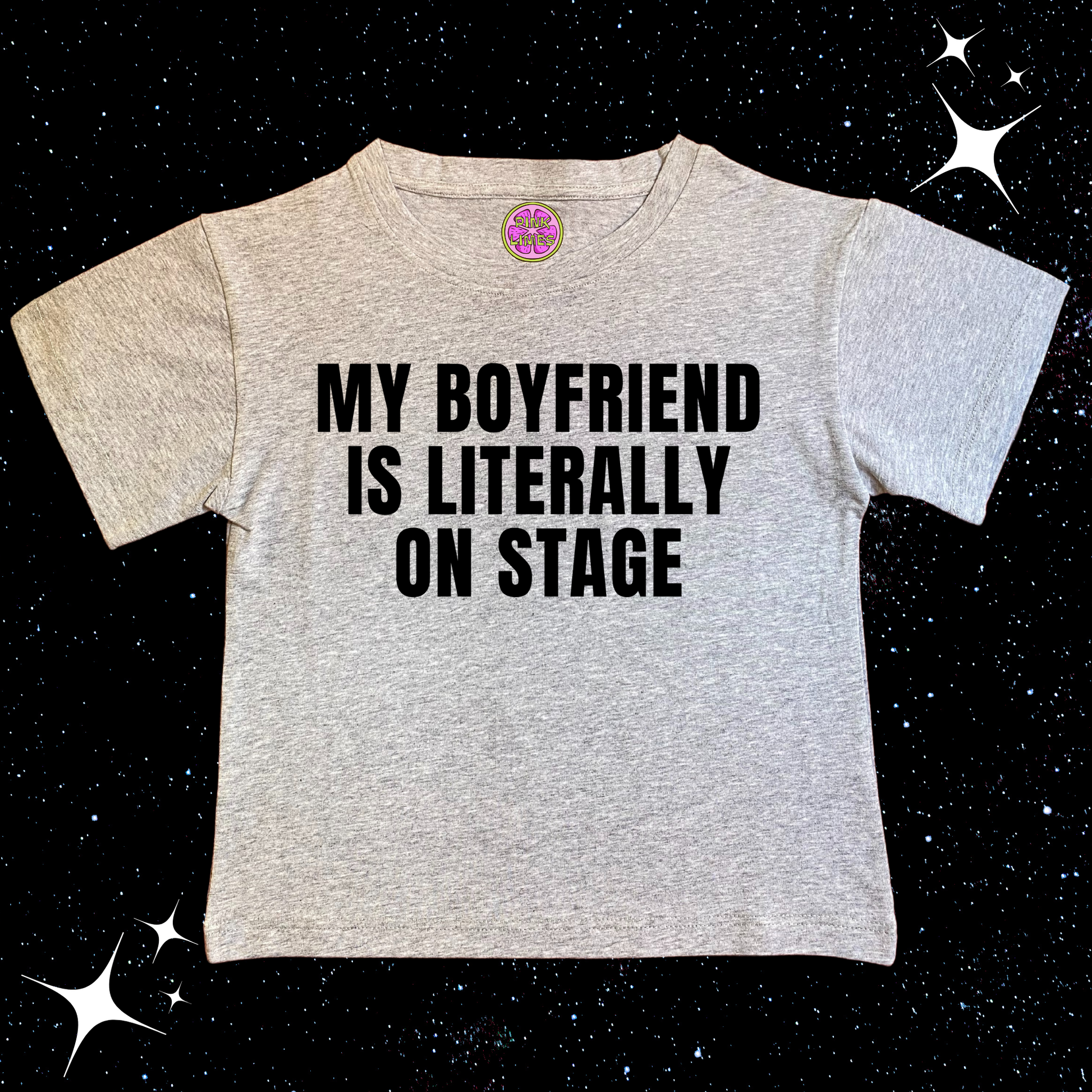 My Boyfriend Is Literally On Stage Crop Tee Grey Shirts & Tops PinkLimes Trending Streetwear