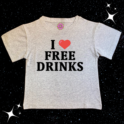 I love Free Drinks Crop Tee Grey Shirts & Tops PinkLimes Trending Streetwear