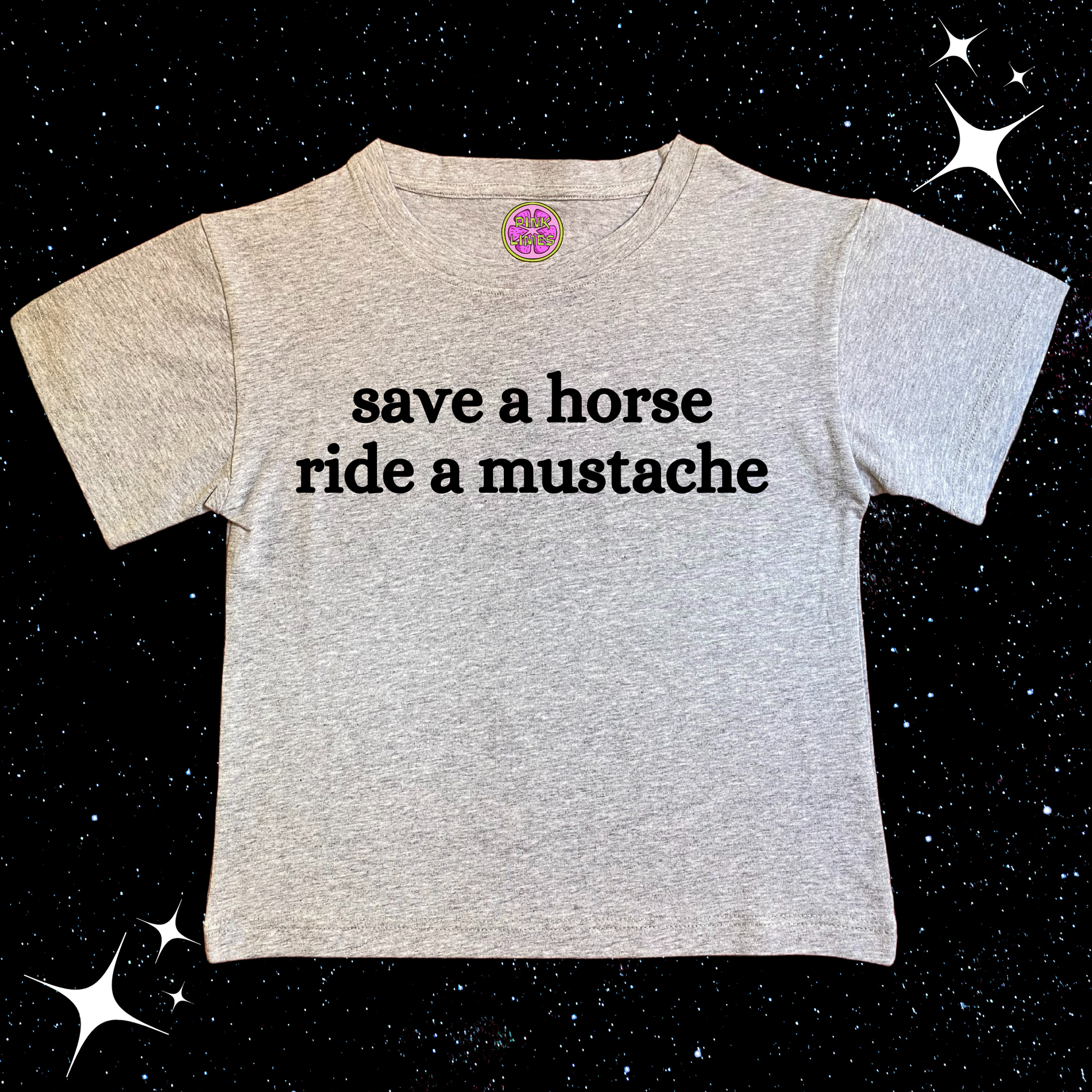 Save A Horse Ride A Mustache Crop Tee Grey Shirts & Tops PinkLimes Trending Streetwear