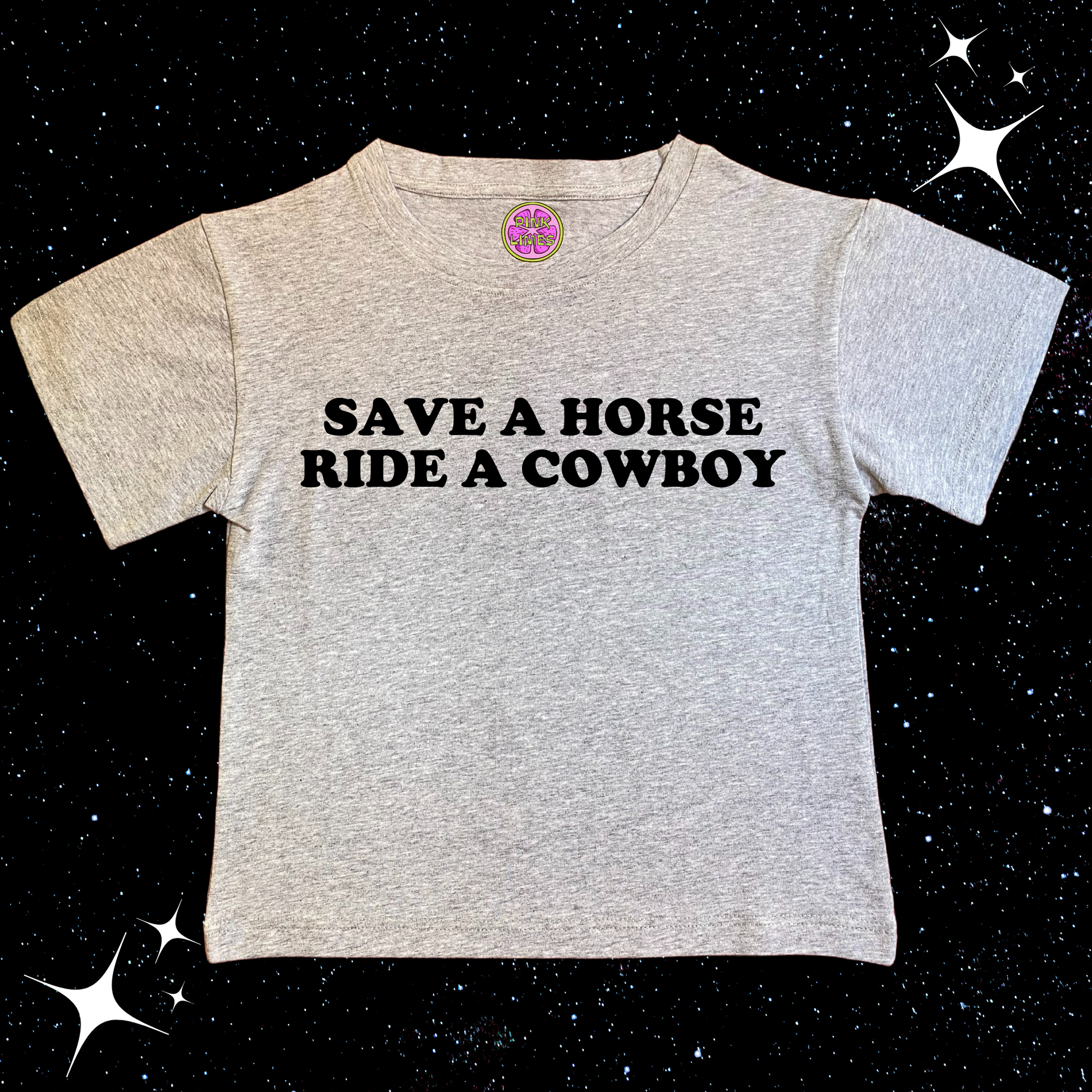Save A Horse Ride A Cowboy Crop Tee Grey Shirts & Tops PinkLimes Trending Streetwear