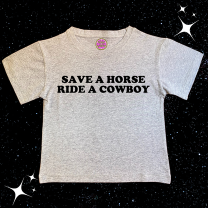 Save A Horse Ride A Cowboy Crop Tee Grey Shirts & Tops PinkLimes Trending Streetwear