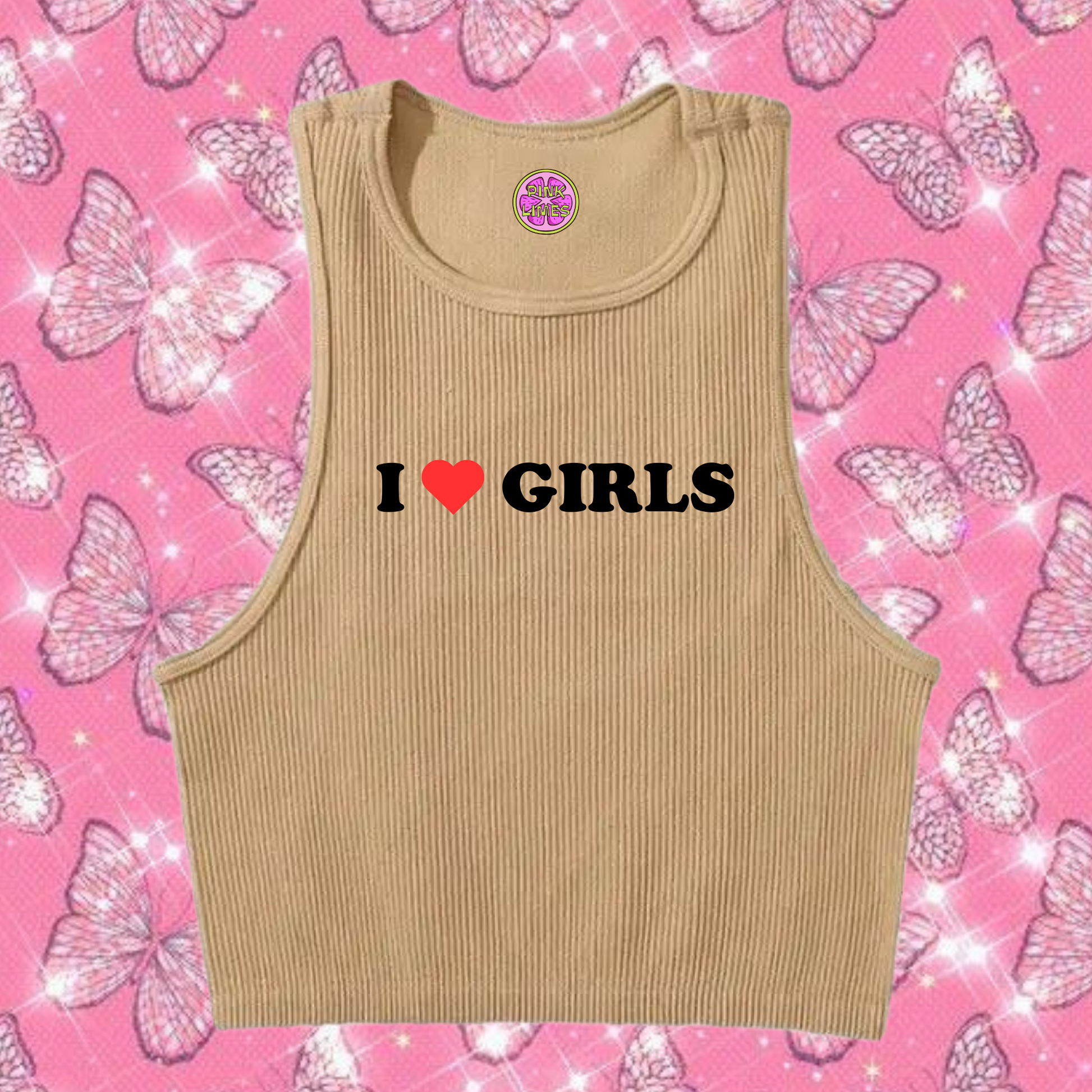 I Love Girls Crop Tank Top Khaki Shirts & Tops PinkLimes Trending Streetwear