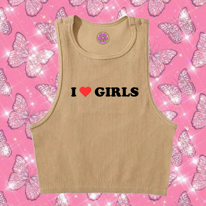 I Love Girls Crop Tank Top Khaki Shirts & Tops PinkLimes Trending Streetwear