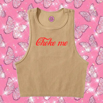 Choke Me Crop Tank Top Khaki Shirts & Tops PinkLimes Trending Streetwear