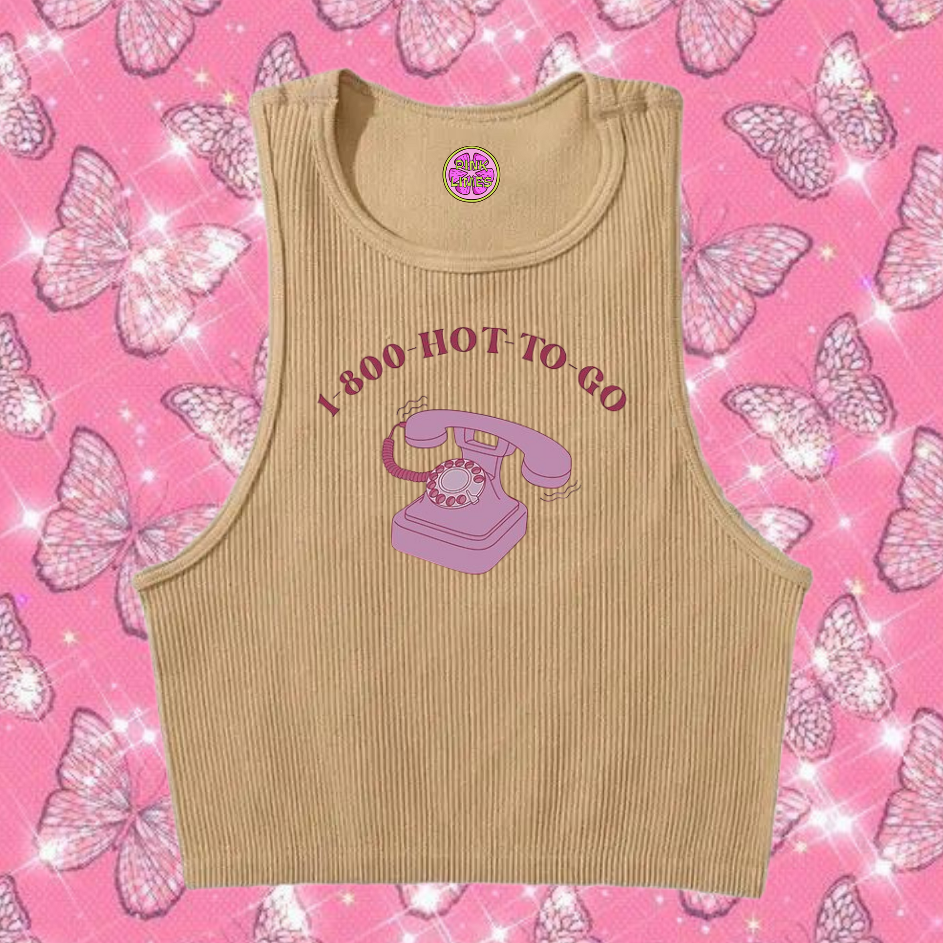 1-800 Hot To Go Crop Tank Top Khaki Shirts & Tops PinkLimes Trending Streetwear
