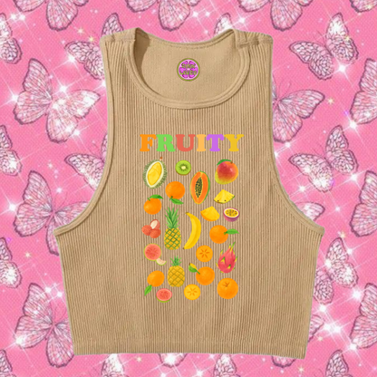 Fruity Crop Tank Top Khaki Shirts & Tops PinkLimes Trending Streetwear