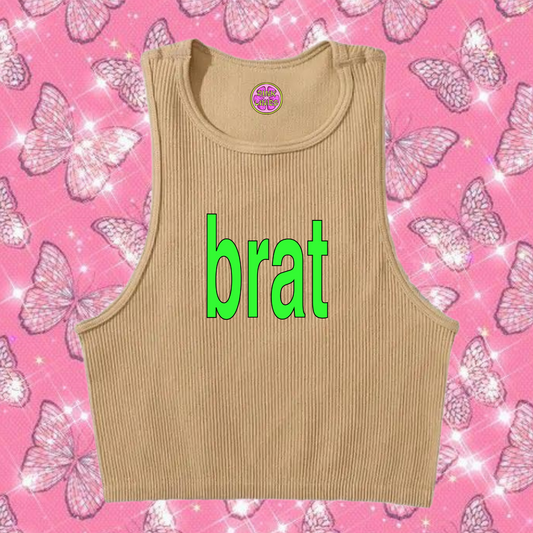 Brat Crop Tank Top Khaki Shirts & Tops PinkLimes Trending Streetwear