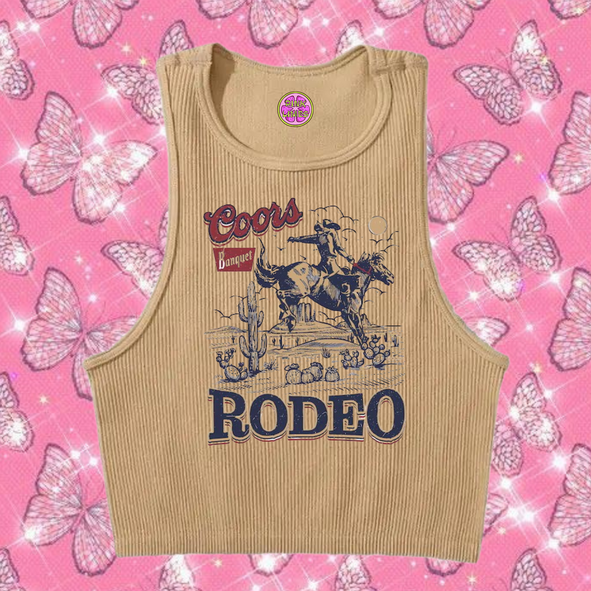 Coors Rodeo Western Crop Tank Top Khaki Shirts & Tops PinkLimes Trending Streetwear