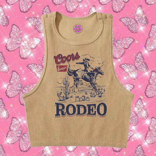 Coors Rodeo Western Crop Tank Top Khaki Shirts & Tops PinkLimes Trending Streetwear