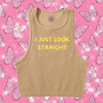 I Just Look Straight Crop Tank Top Khaki Shirts & Tops PinkLimes Trending Streetwear