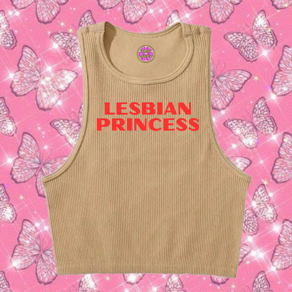 Lesbian Princess Crop Tank Top Khaki Shirts & Tops PinkLimes Trending Streetwear