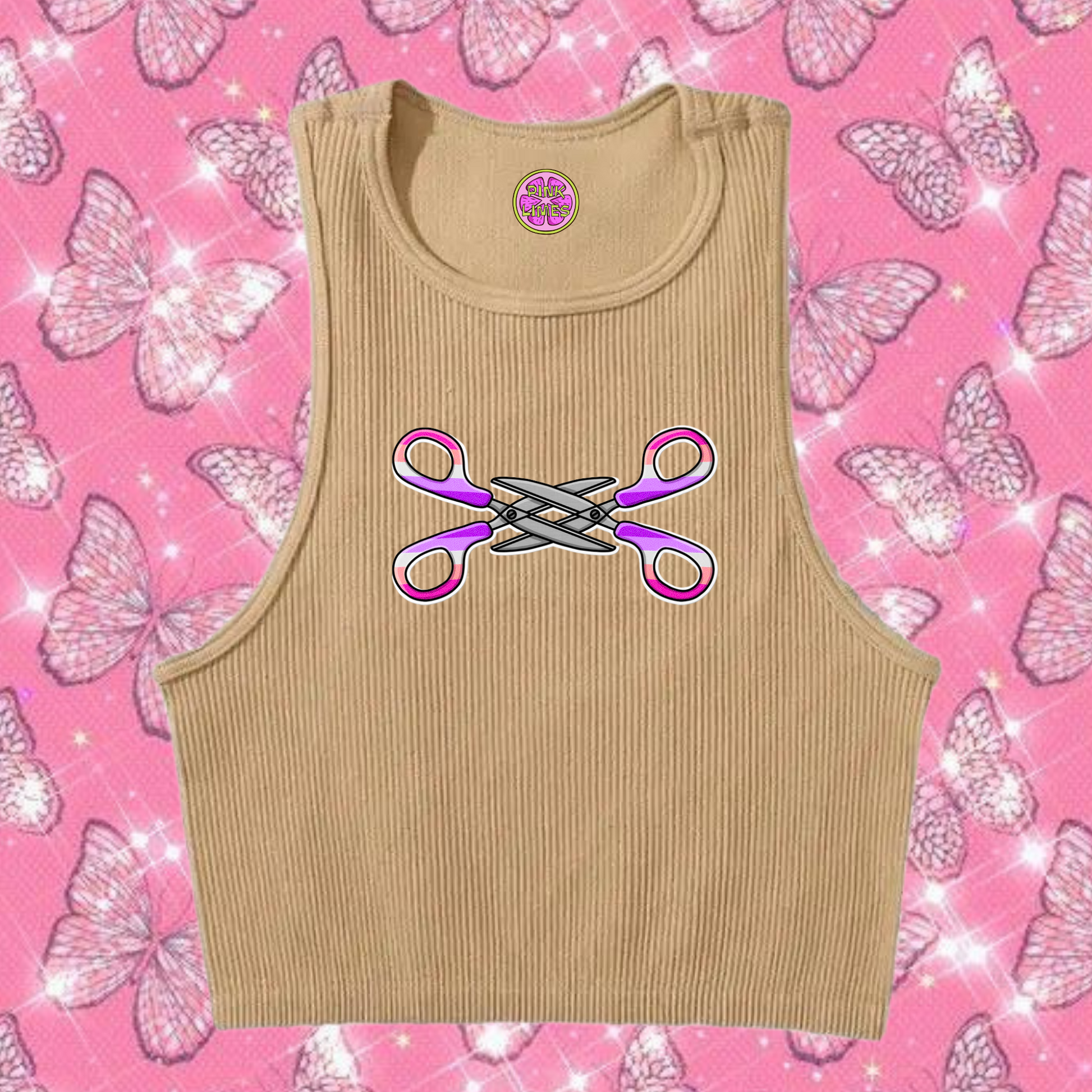 Scissor Love Crop Tank Top Khaki Shirts & Tops PinkLimes Trending Streetwear