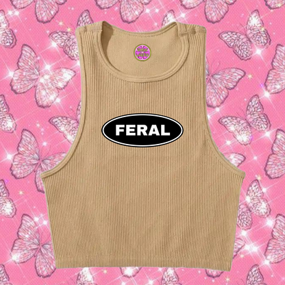 Feral Crop Tank Top Khaki Shirts & Tops PinkLimes Trending Streetwear