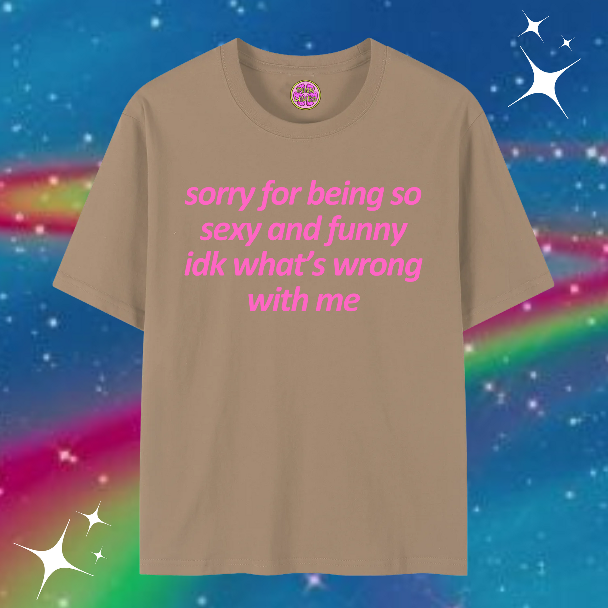 Sorry For Being So Funny Baggy Tee Khaki Shirts & Tops PinkLimes Trending Streetwear