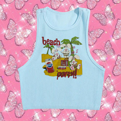 Beach Party Crop Tank Top Light Blue Shirts & Tops PinkLimes Trending Streetwear