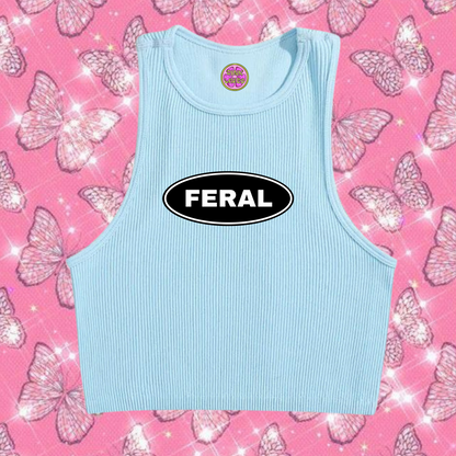 Feral Crop Tank Top Light Blue Shirts & Tops PinkLimes Trending Streetwear