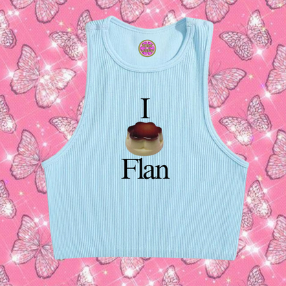 I Love Flan Crop Tank Top Light Blue Shirts & Tops PinkLimes Trending Streetwear