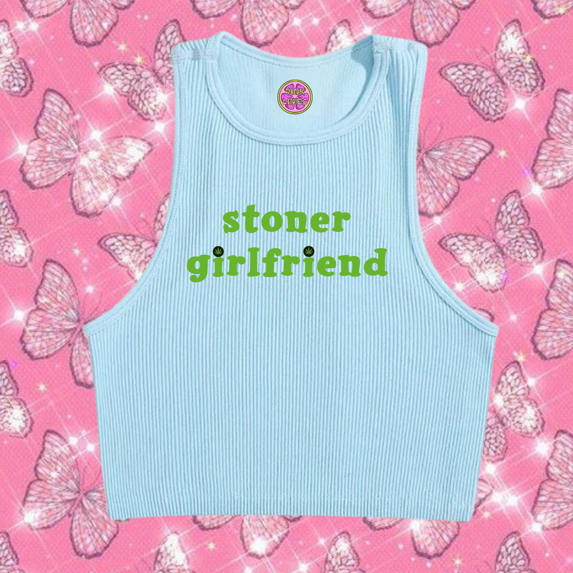 Stoner Girlfriend Tank Top Light Blue Shirts & Tops PinkLimes Trending Streetwear