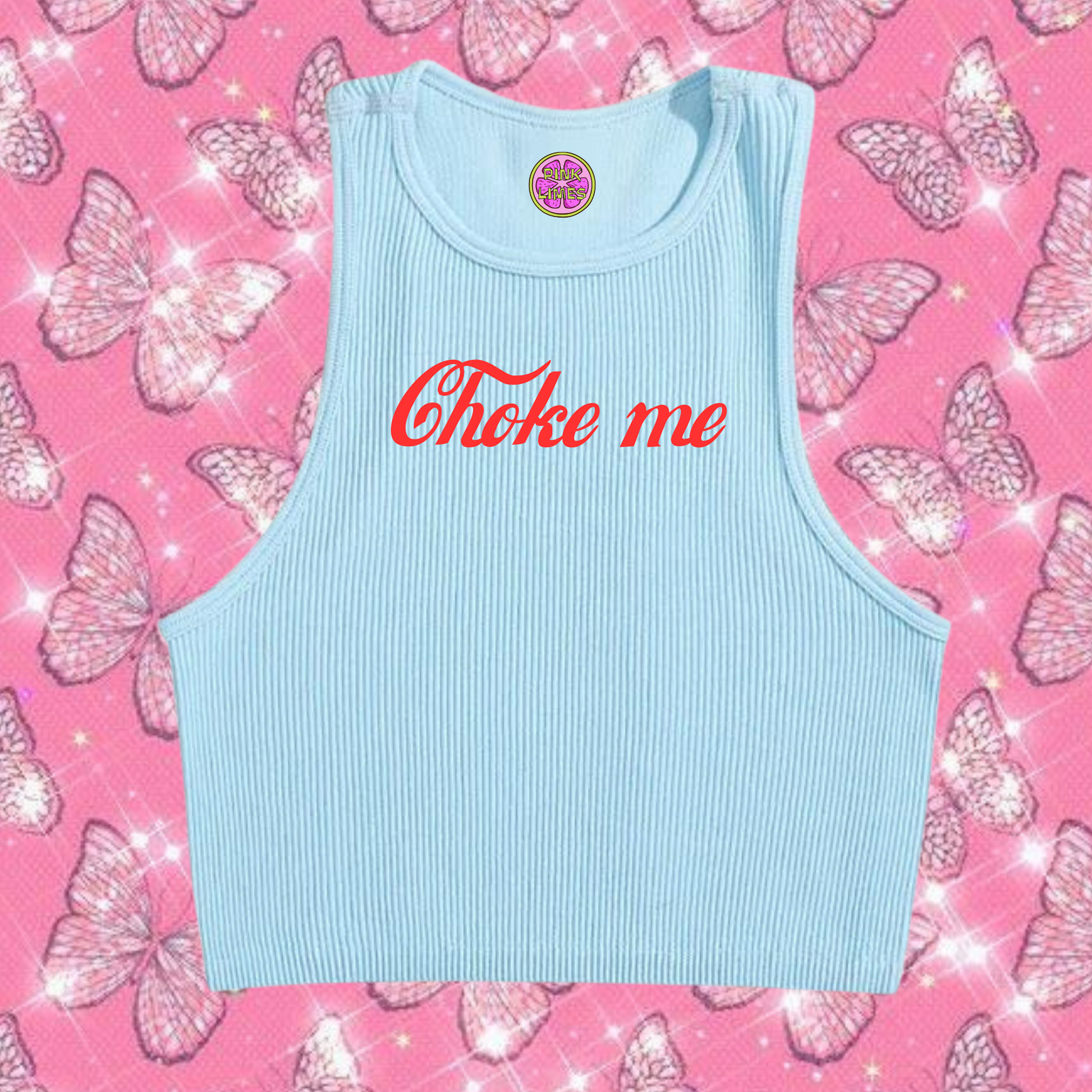 Choke Me Crop Tank Top Light Blue Shirts & Tops PinkLimes Trending Streetwear