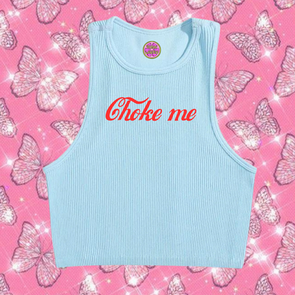 Choke Me Crop Tank Top Light Blue Shirts & Tops PinkLimes Trending Streetwear