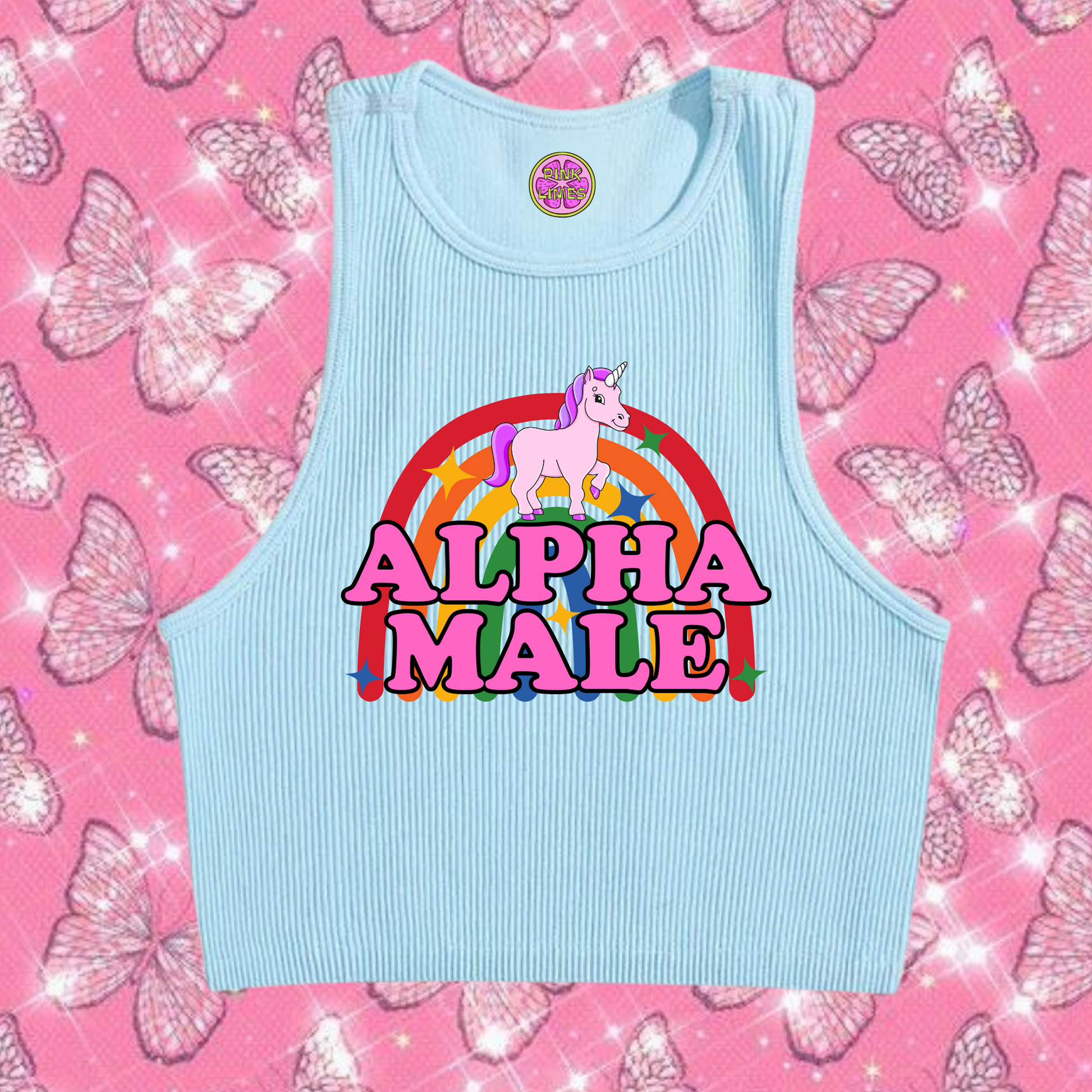Alpha Male Crop Tank Top Light Blue Shirts & Tops PinkLimes Trending Streetwear