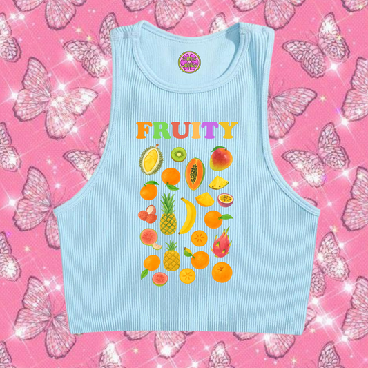 Fruity Crop Tank Top Light Blue Shirts & Tops PinkLimes Trending Streetwear