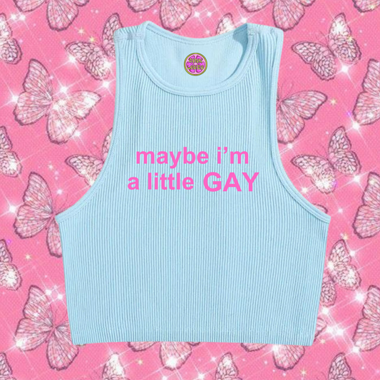 maybe i'm a little GAY Crop Tank Top Light Blue Shirts & Tops PinkLimes Trending Streetwear
