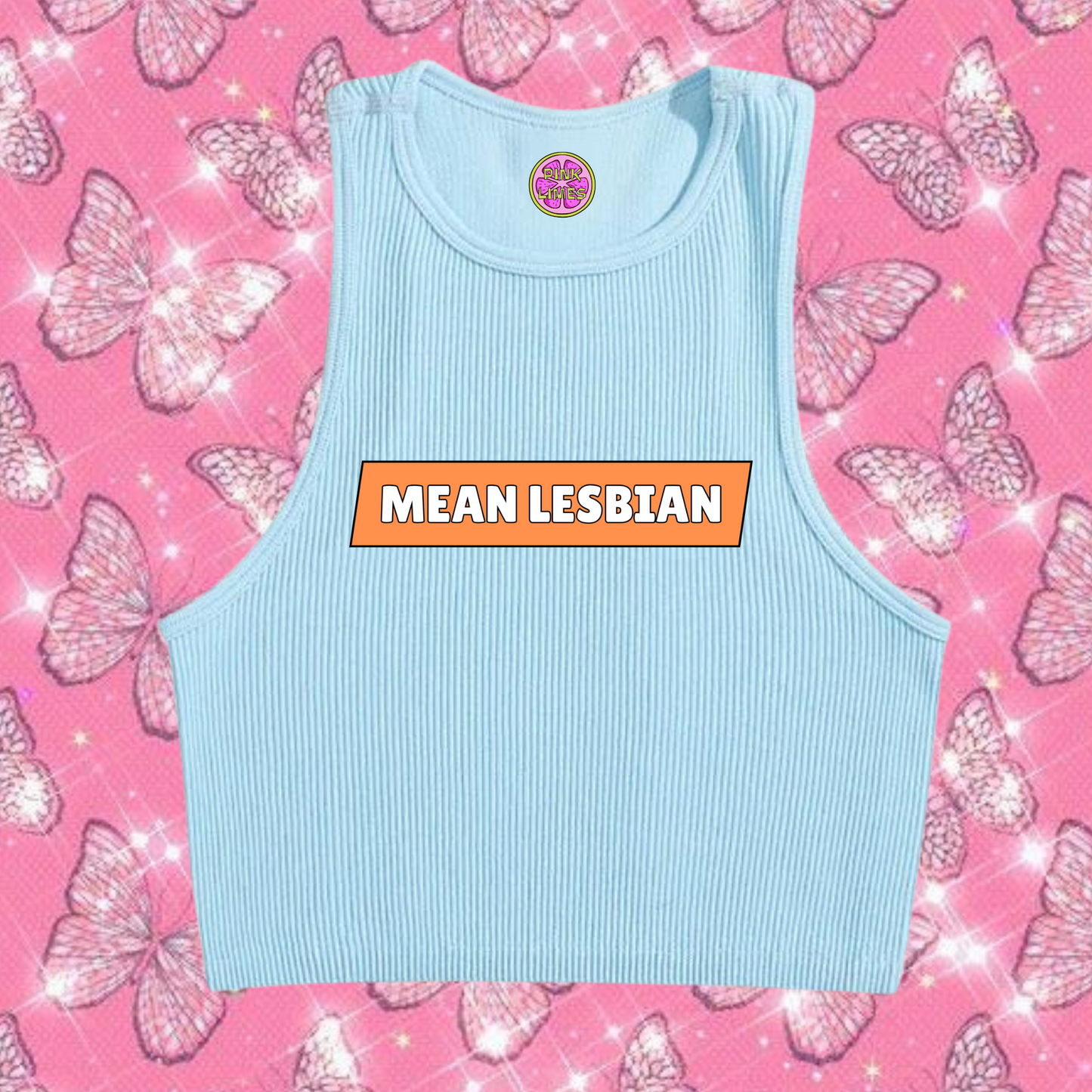 Mean Lesbian Crop Tank Top Light Blue Shirts & Tops PinkLimes Trending Streetwear