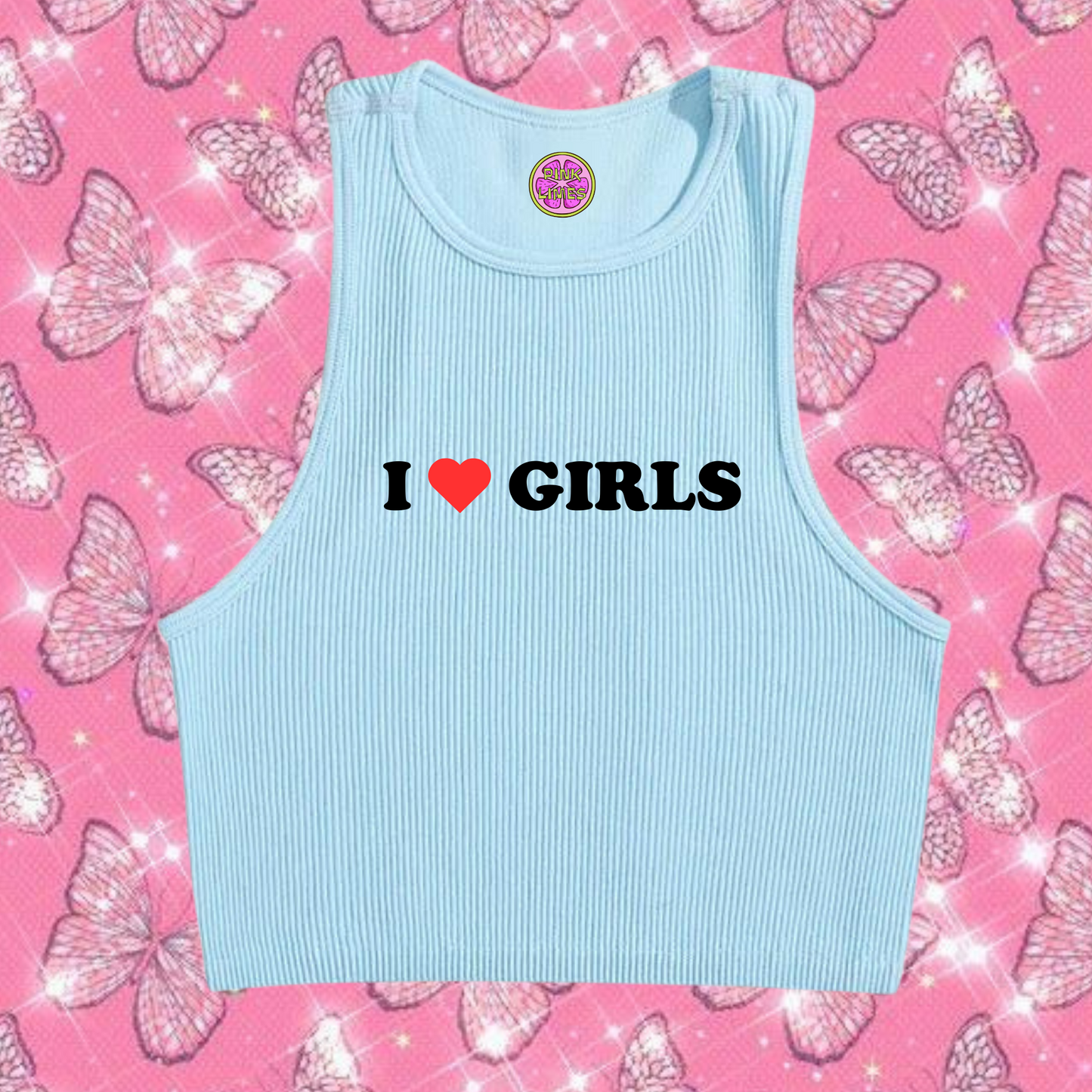 I Love Girls Crop Tank Top Light Blue Shirts & Tops PinkLimes Trending Streetwear