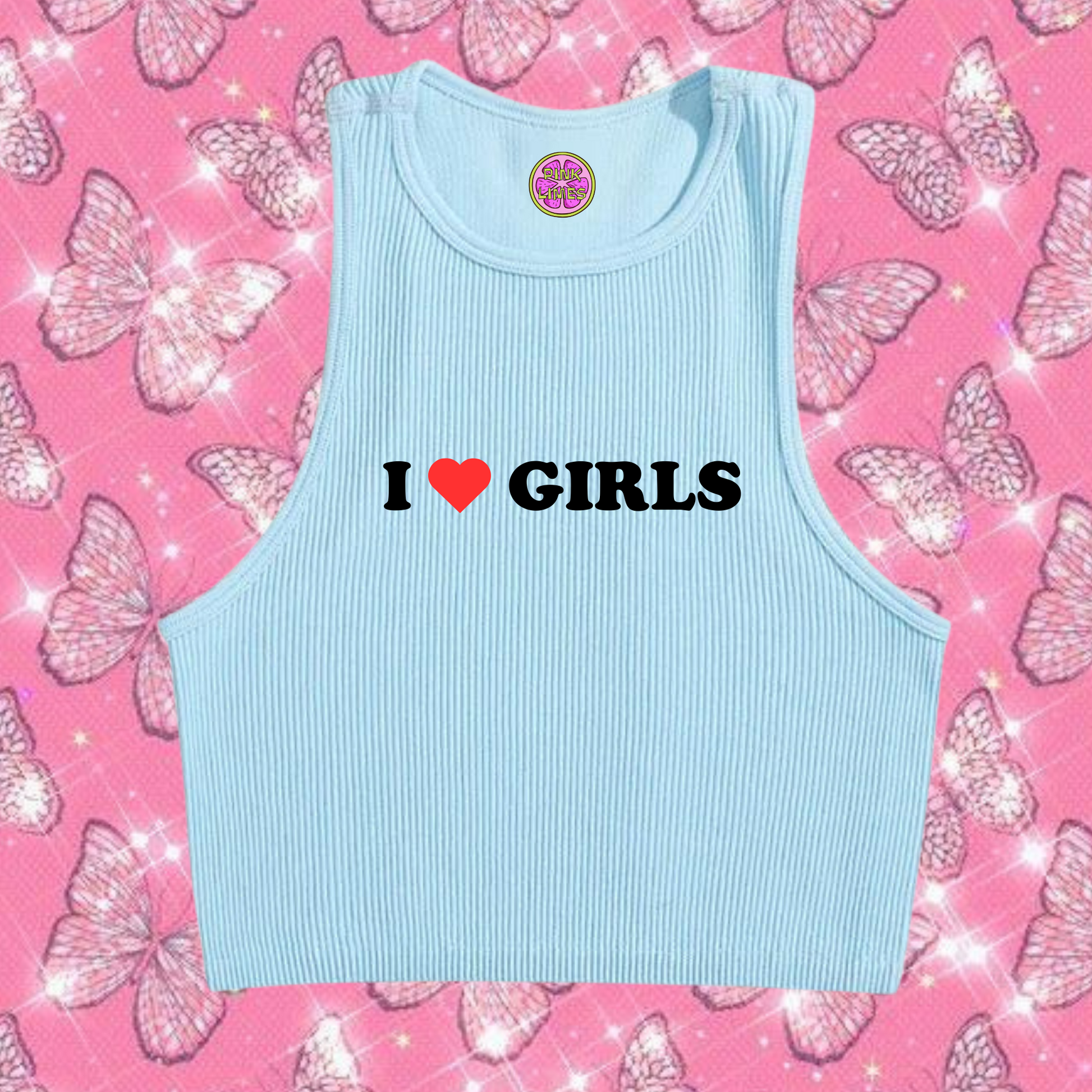I Love Girls Crop Tank Top Light Blue Shirts & Tops PinkLimes Trending Streetwear