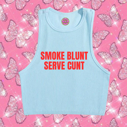 Smoke Blunt Serve C*nt Tank Top Light Blue Shirts & Tops PinkLimes Trending Streetwear