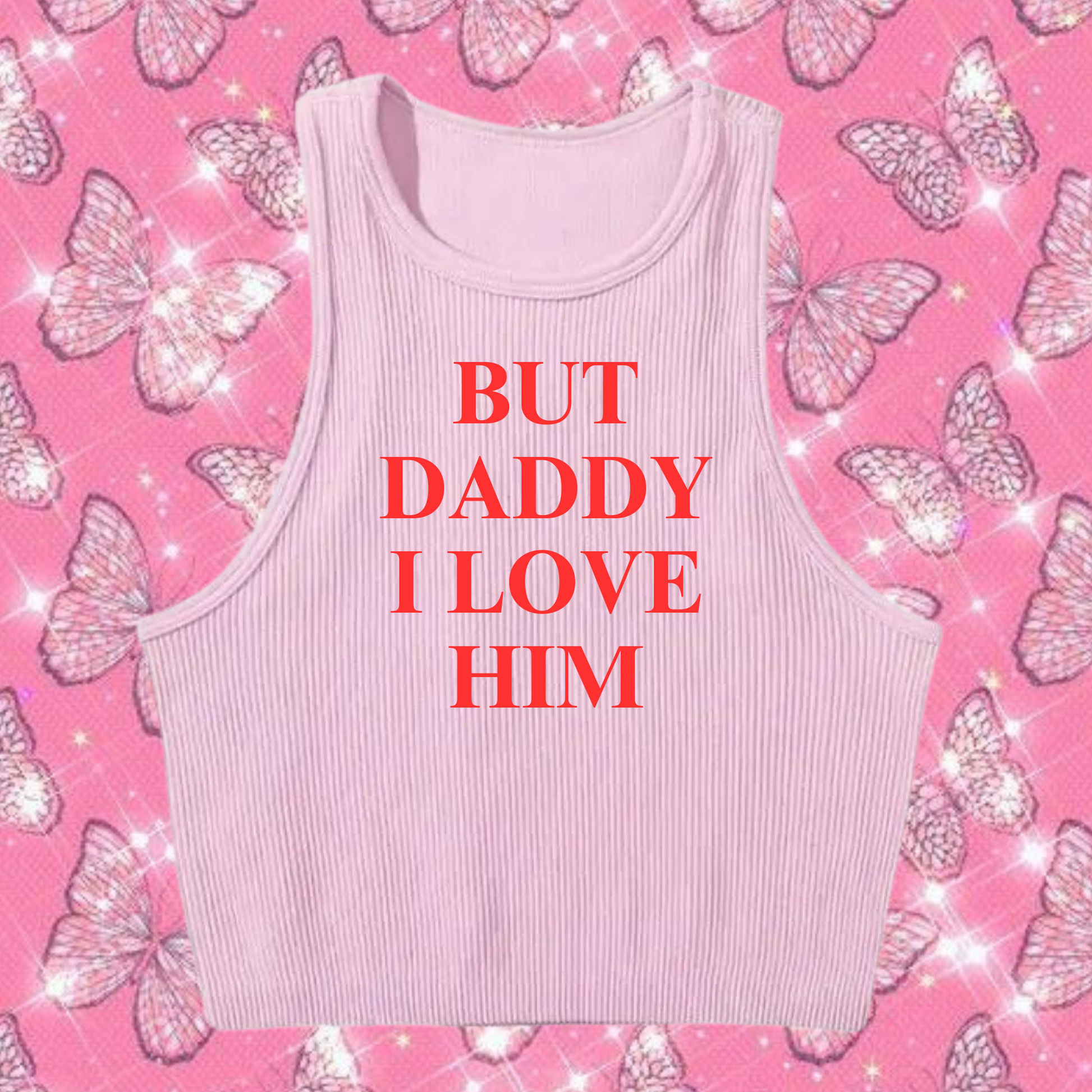 But Daddy I Love Him Crop Tank Top Light Purple Shirts & Tops PinkLimes Trending Streetwear