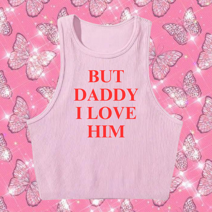 But Daddy I Love Him Crop Tank Top Light Purple Shirts & Tops PinkLimes Trending Streetwear