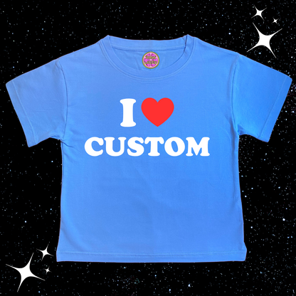 I Love Custom Crop Tee Light Blue Shirts & Tops PinkLimes Trending Streetwear