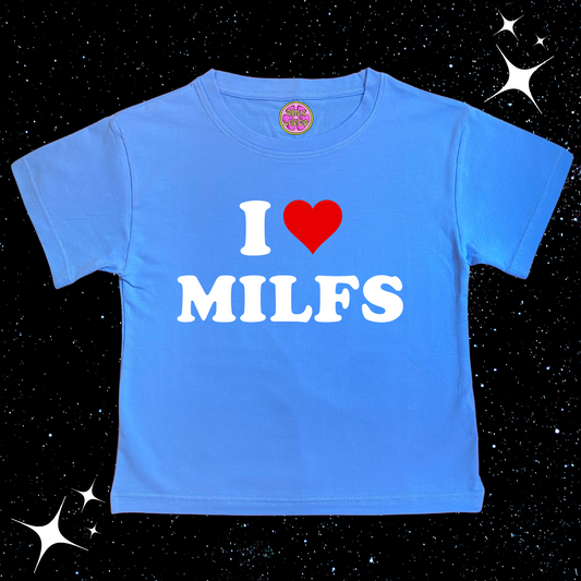 I Love MILFS Crop Tee Lake Blue Shirts & Tops PinkLimes Trending Streetwear