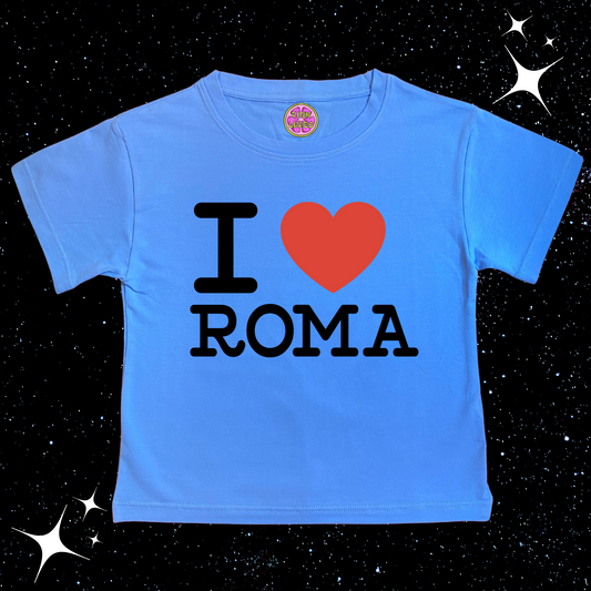 I Love Roma Blue Crop Tee Shirts & Tops PinkLimes Trending Streetwear